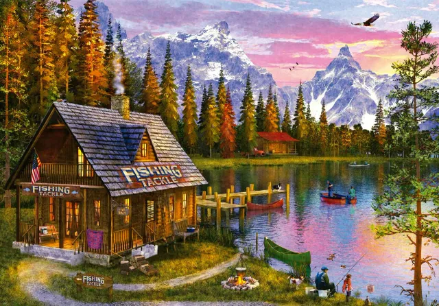 Mosaic Fishing on the Lake puzzle lemn 500 piese lac