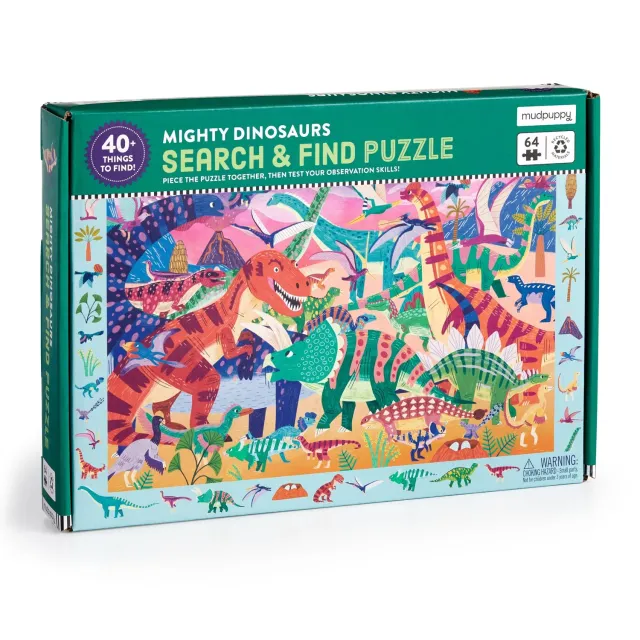 Mudpuppy Mighty Dinosaur Puzzle search find 64 piese 4+ ani