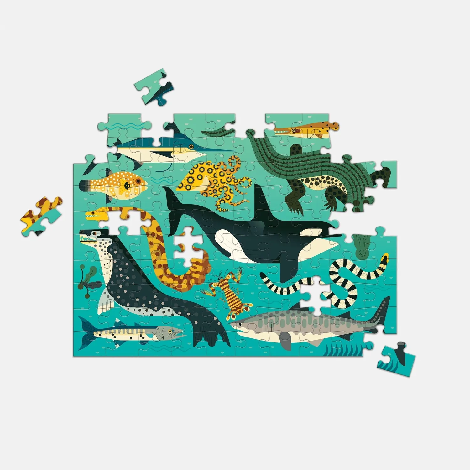 Mudpuppy Land & Sea Predators puzzle dublu 100 piese