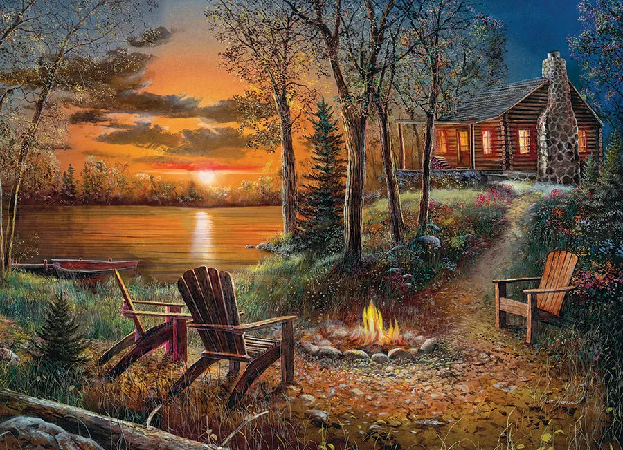 Cobble Hill Fireside puzzle 500 piese foc tabara