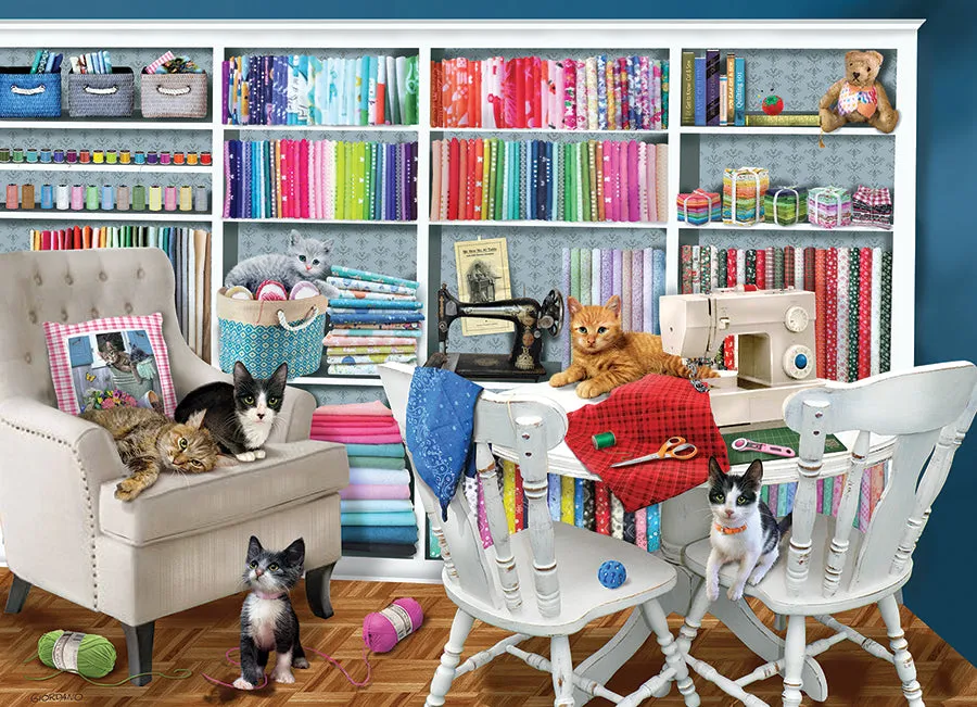 Cobble Hill Sewing Room puzzle 1000 piese cu pisici