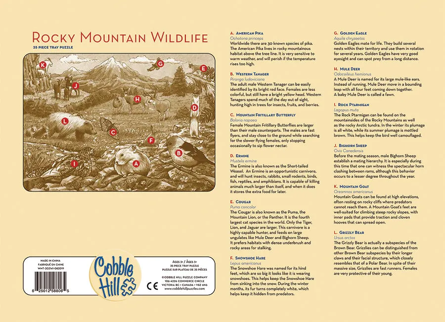 Cobble Hill Rocky Mountain Wildlife puzzle 35 piese cu tavita