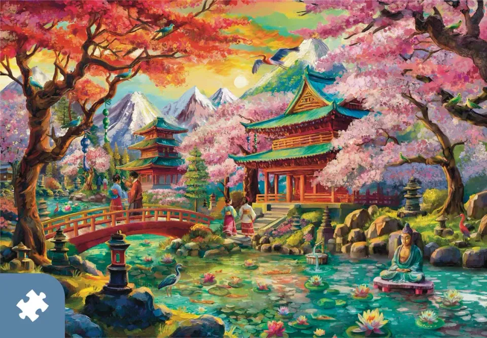 Mosaic Traditions Japanese Garden puzzle carton 500 piese templu
