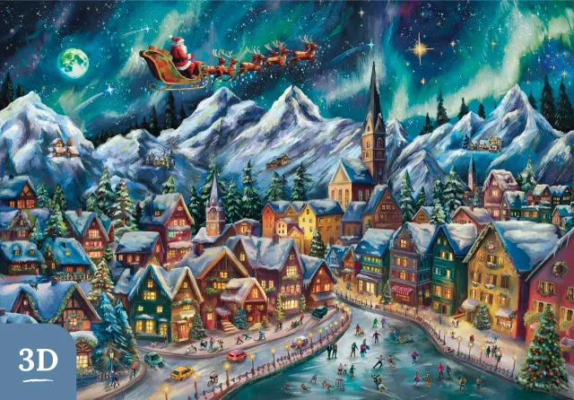 Mosaic Puzzles Mountain Town Christmas Eve puzzle 3D 500 piese