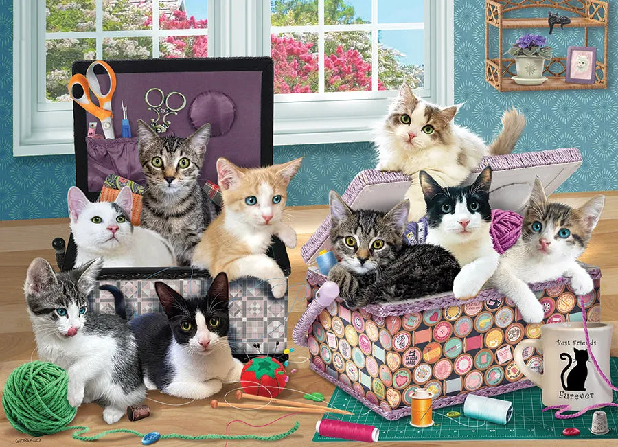 Cobble Hill Crafty Kittens puzzle 500 piese pisici