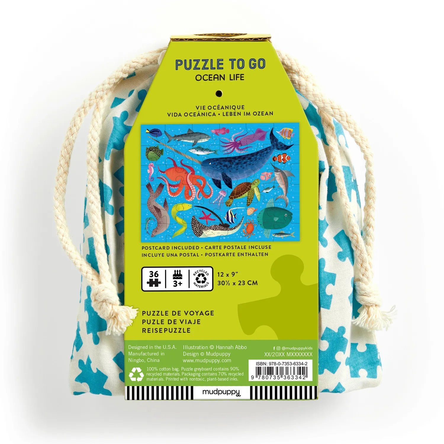 Mudpuppy Ocean Life puzzle de calatorie 36 piese sac