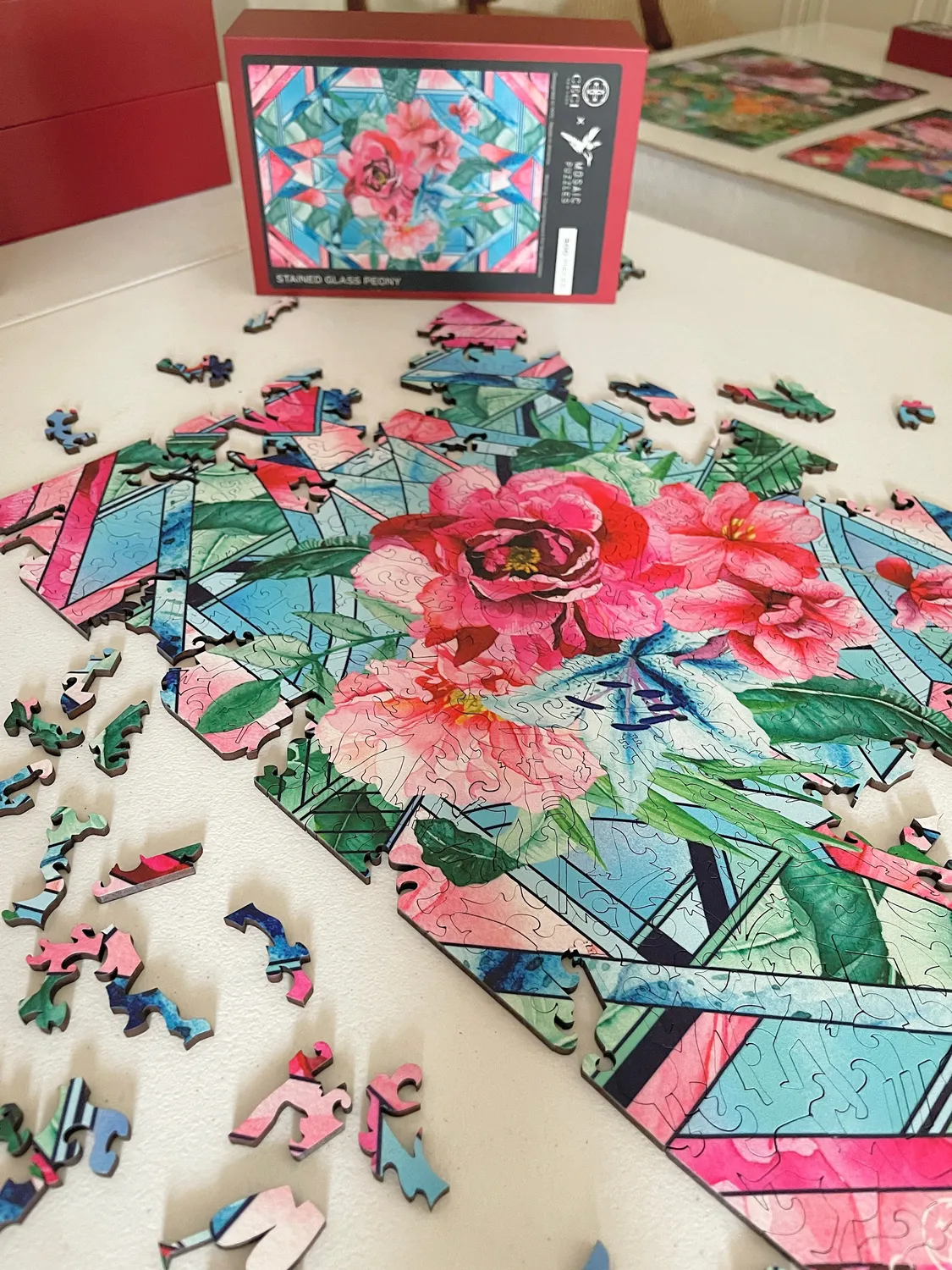 Mosaic Puzzles Stained Glass Peony puzzle lemn 500 piese flori