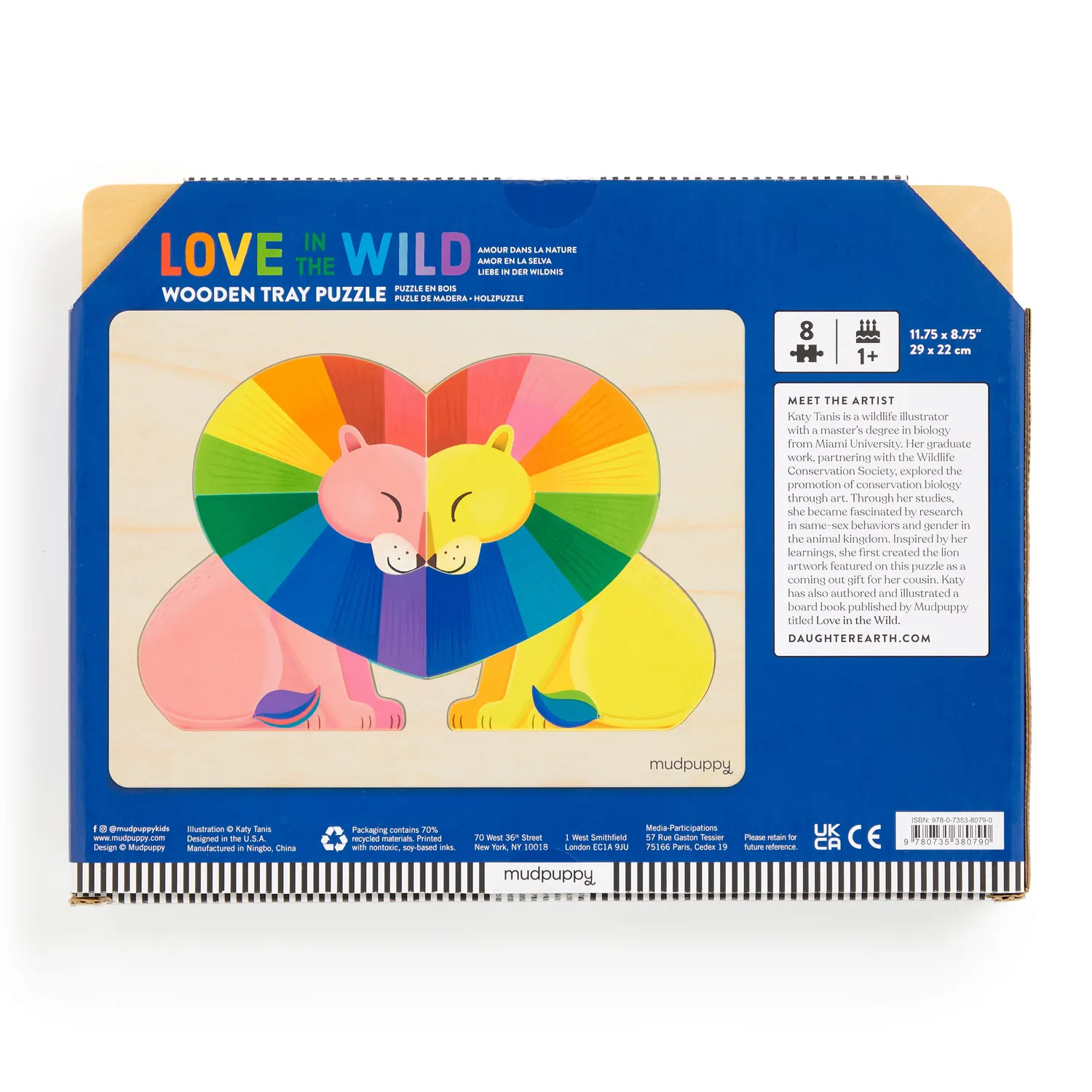 Mudpuppy Love in the Wild puzzle lemn tava 8 piese lei