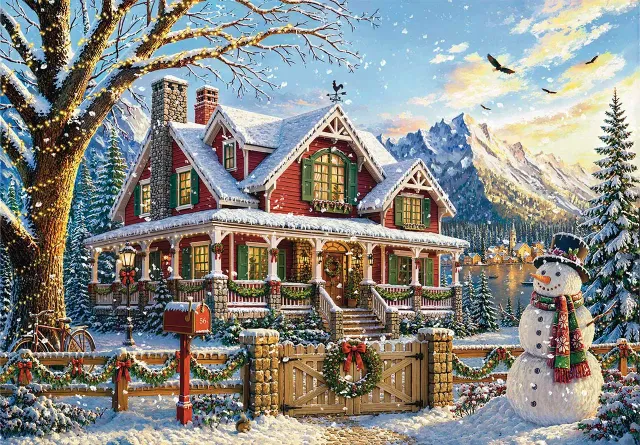 Mosaic Puzzles Home for a Snowy Christmas puzzle lemn 500 piese