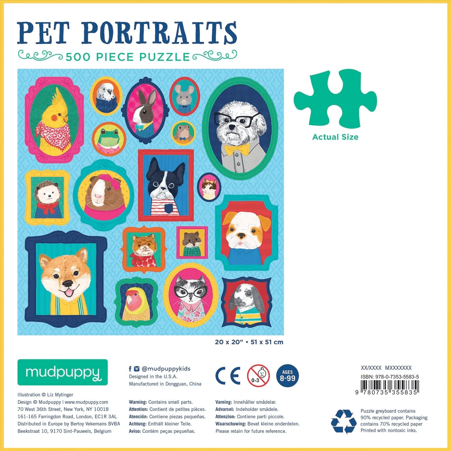 Mudpuppy Pet Portraits puzzle 500 piese animale