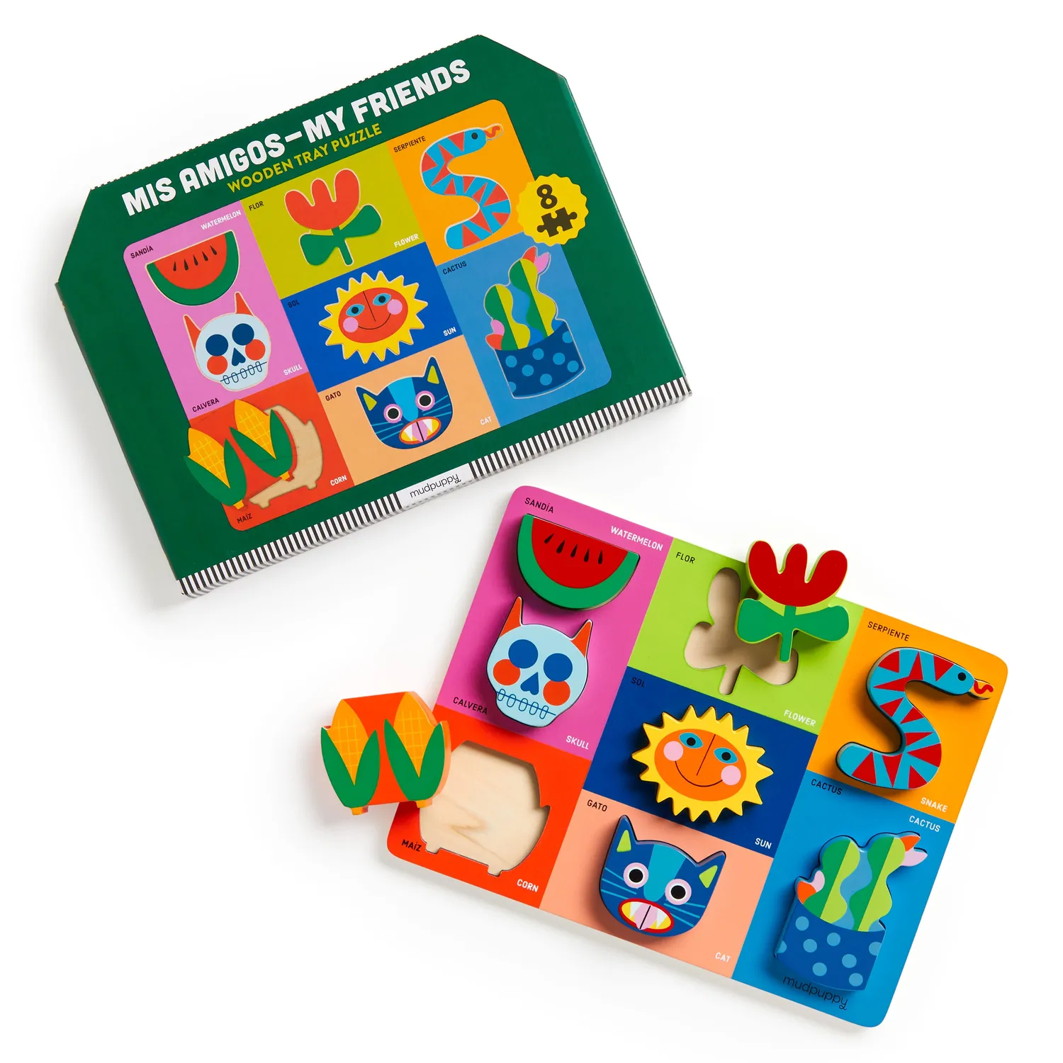 Mudpuppy Mis Amigos puzzle lemn tavă 8 piese