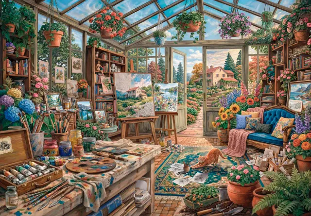 Mosaic Puzzles Painter's Greenhouse puzzle lemn 1000 piese