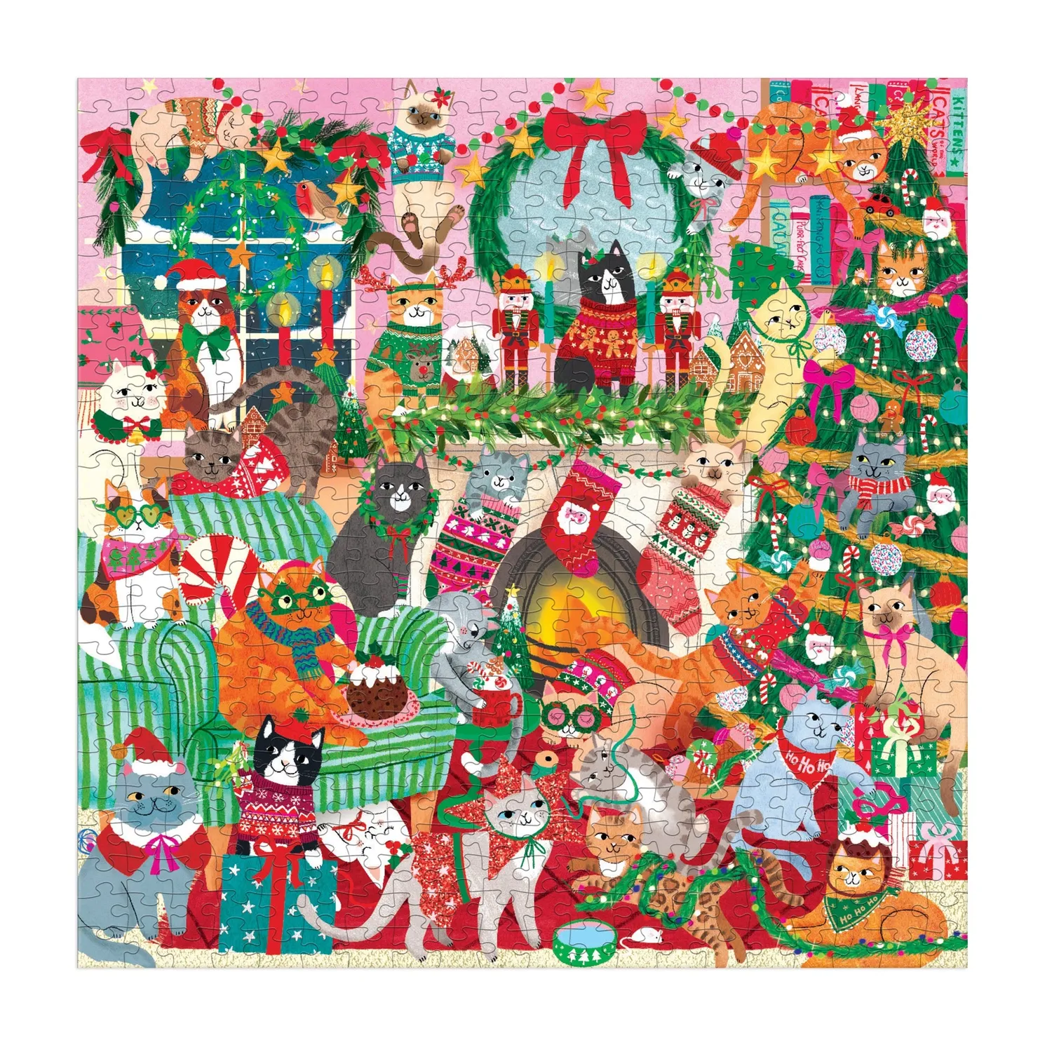 Mudpuppy Merry Catmas puzzle 500 piese pisici Crăciun