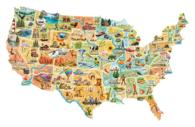 Mosaic Puzzles Coast to Coast USA puzzle lemn 400 piese harta