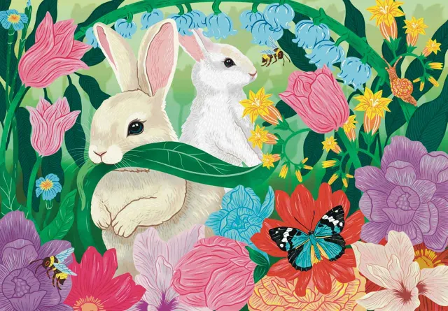 Mosaic Puzzles Blossoming Bunnies puzzle lemn 1000 piese iepurași