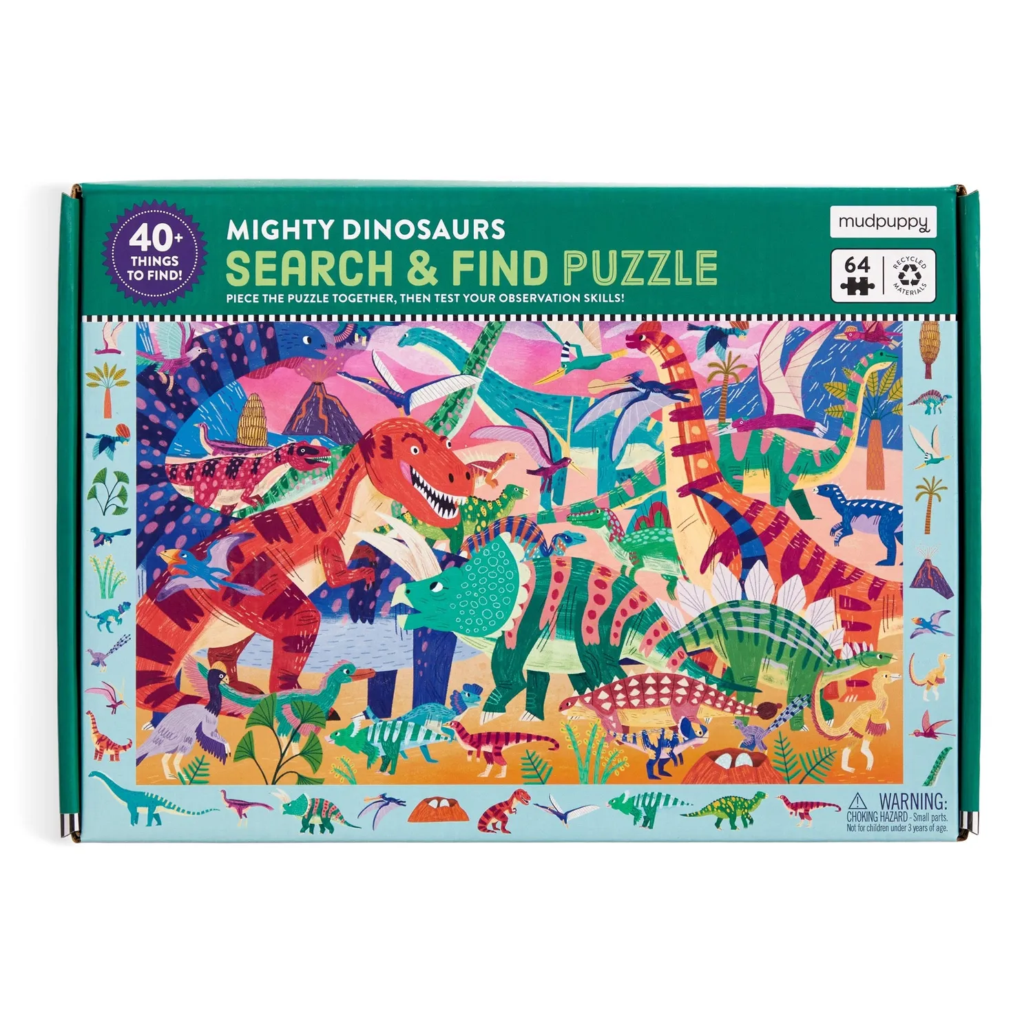 Mudpuppy Mighty Dinosaur Puzzle search find 64 piese 4+ ani
