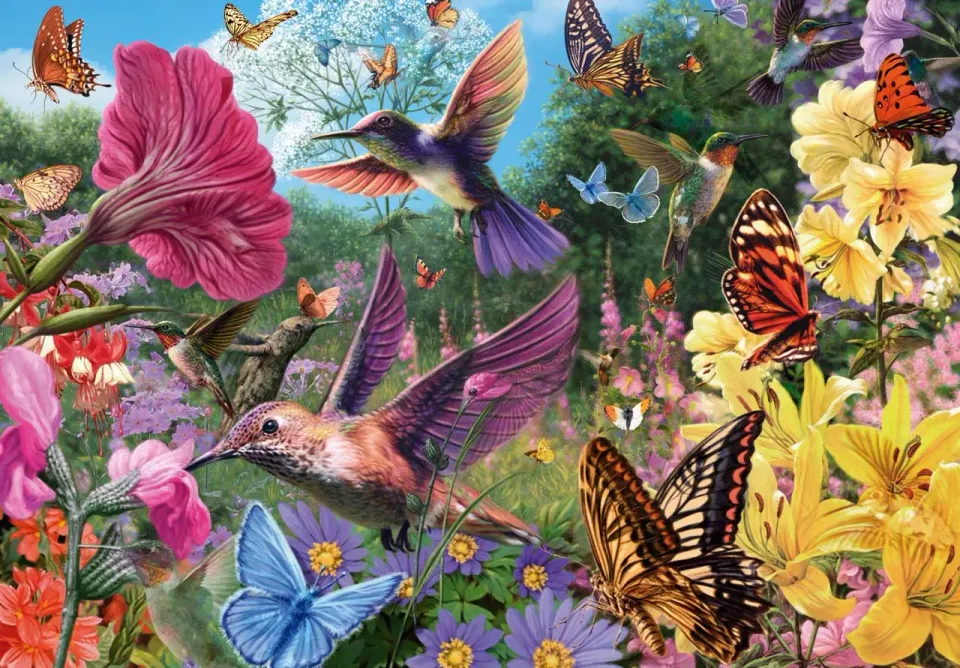 Mosaic Puzzles Hummingbird Garden puzzle lemn 500 flori