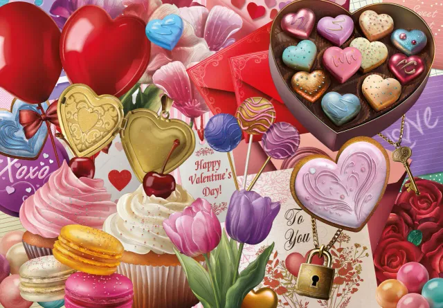 Mosaic Puzzles Love is Sweet puzzle lemn 250 piese inimioare