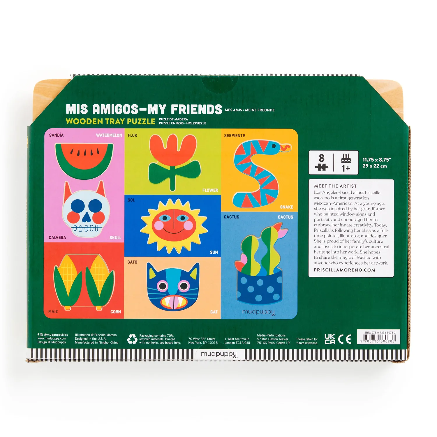 Mudpuppy Mis Amigos puzzle lemn tavă 8 piese