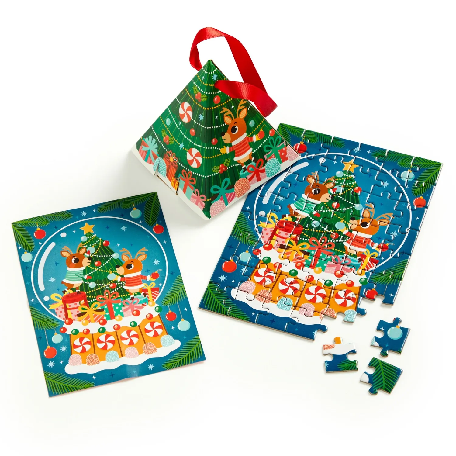 Mudpuppy Reindeer Snow Globe ornament puzzle 48 piese mini