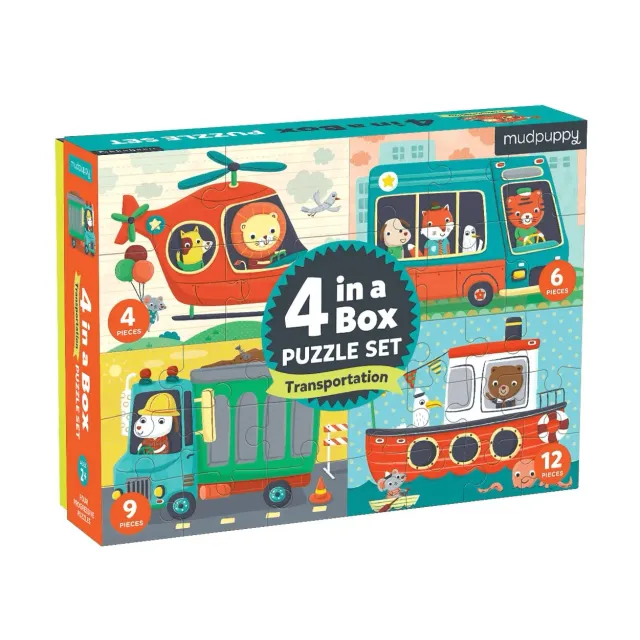 Mudpuppy Transportation 4-in-a-Box puzzle copii 4-12 piese