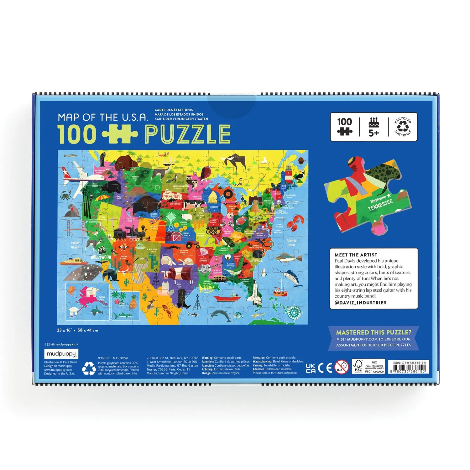 Mudpuppy Map of the U.S.A. puzzle 100 piese harta