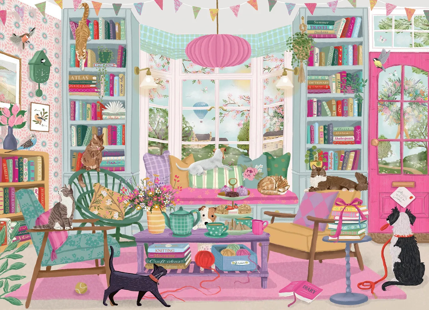 Cobble Hill Bookclub puzzle 1000 piese pisici si carti