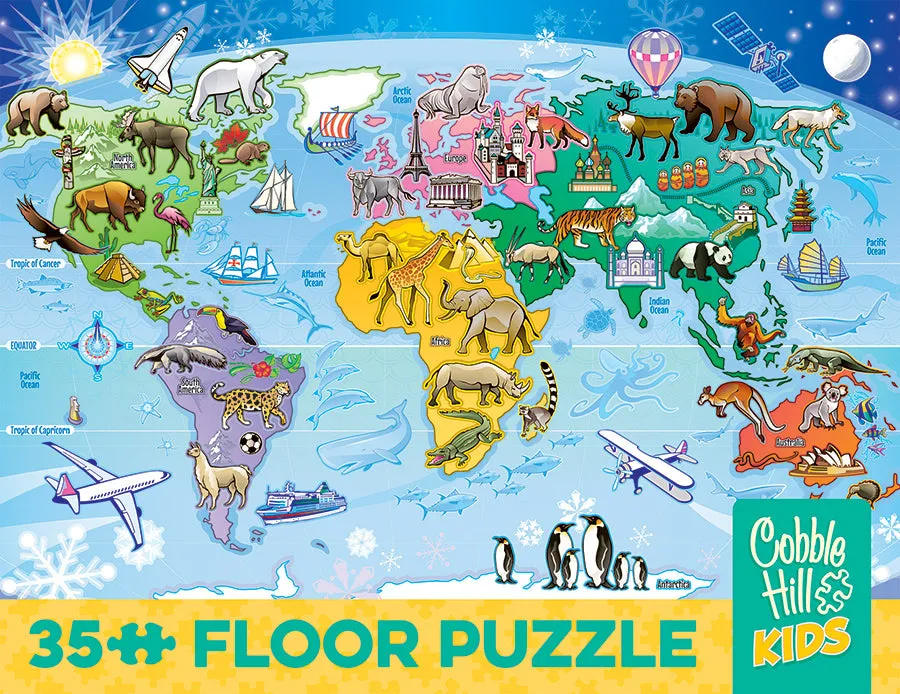 Cobble Hill Map of the World puzzle podea 35 piese