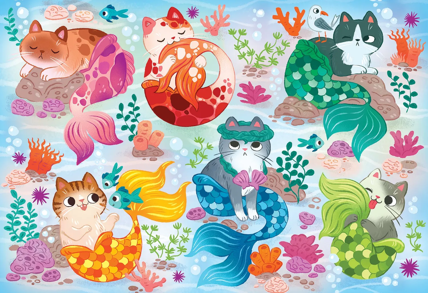 Cobble Hill Mercats puzzle 100 piese pisici sirenă