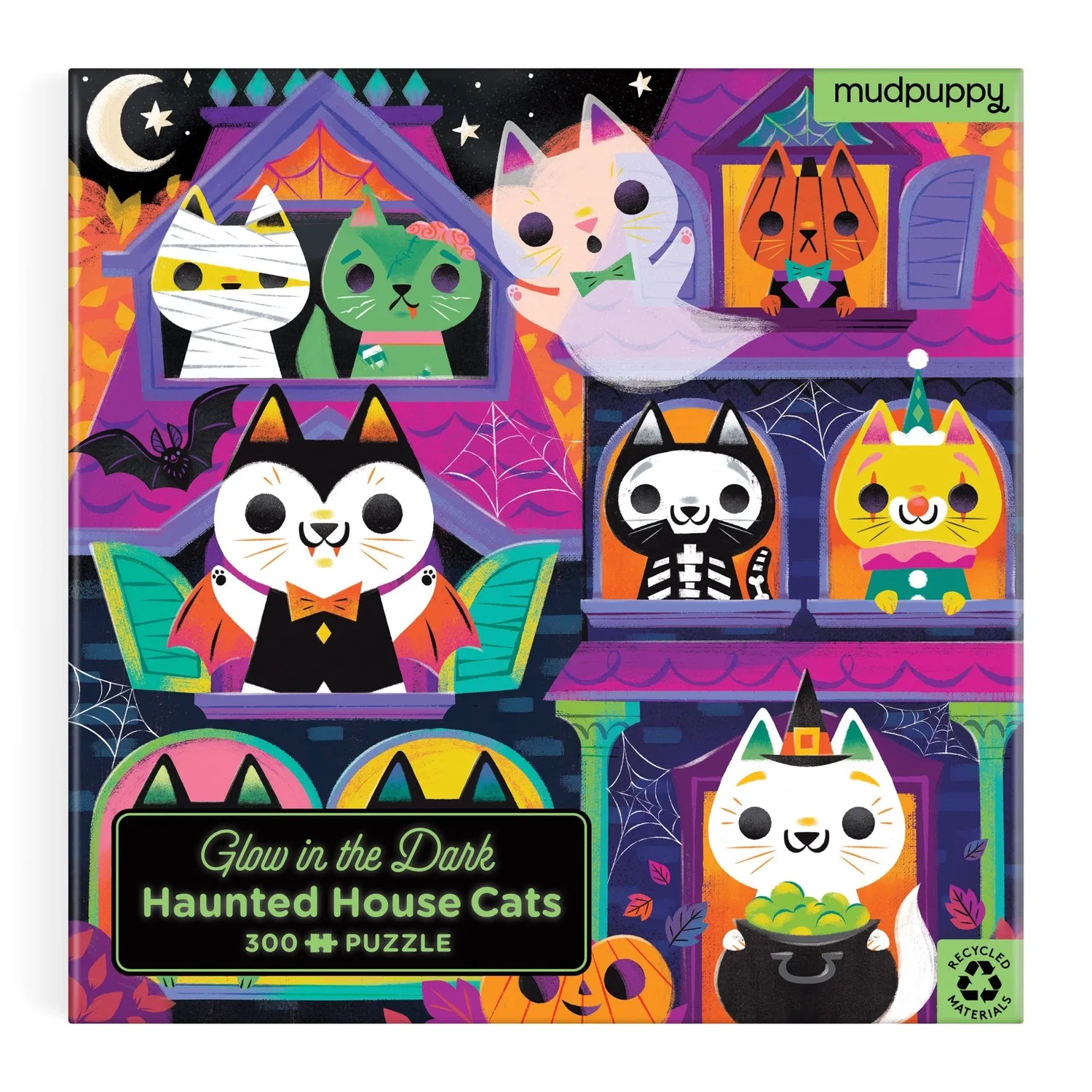 Mudpuppy Haunted House Cats puzzle 300 piese fosforescent