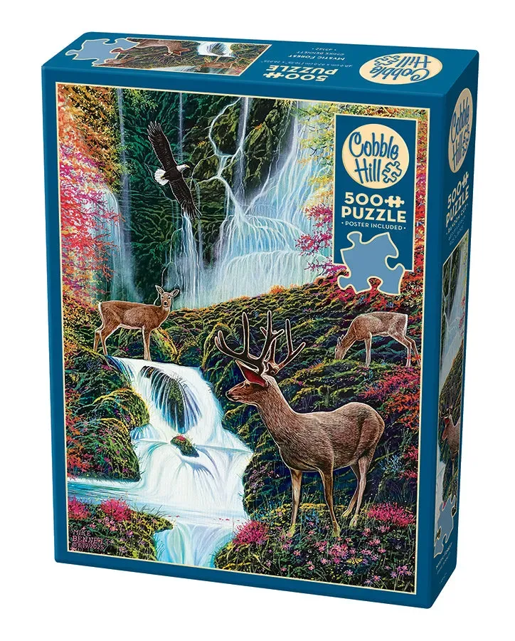 Cobble Hill Mystic Forest puzzle 500 piese cerbi cascada