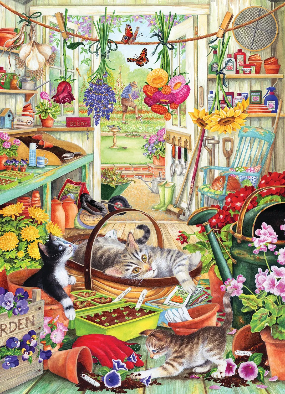 Cobble Hill Potting Shed Cats puzzle 500 piese pisici