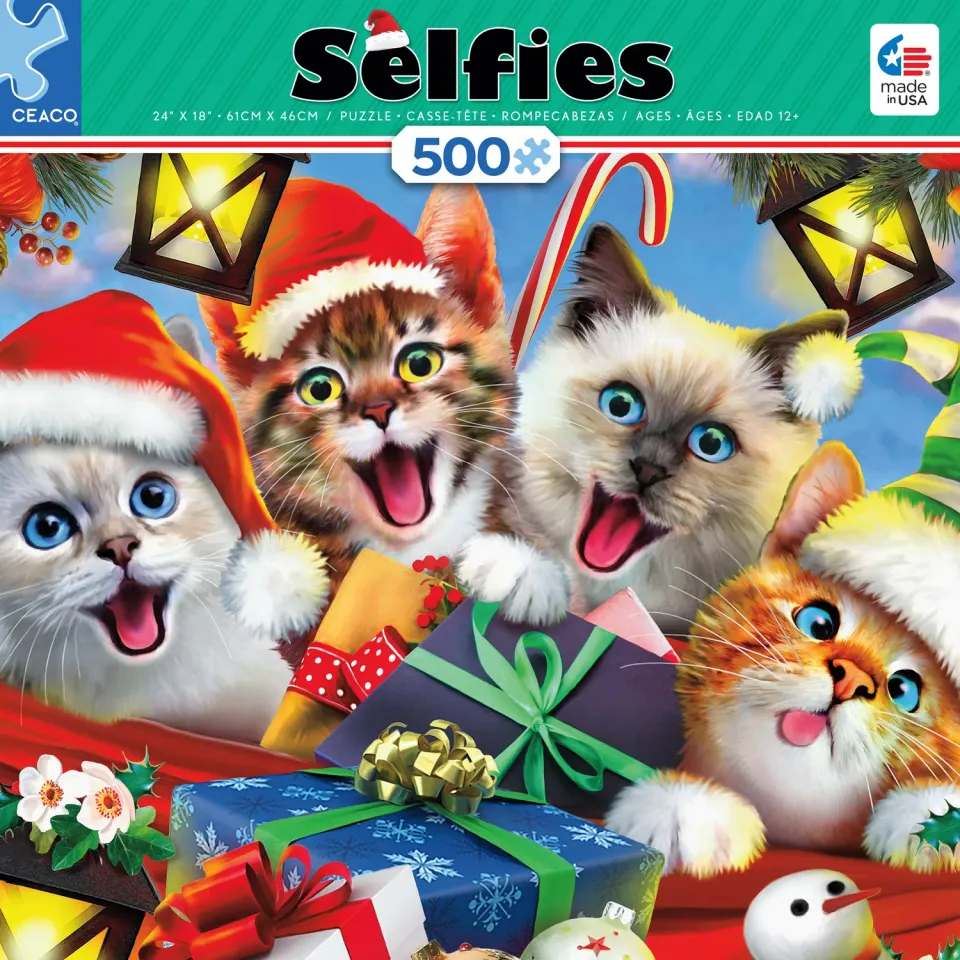 Ceaco Christmas Selfies Holiday Cat puzzle 500 piese