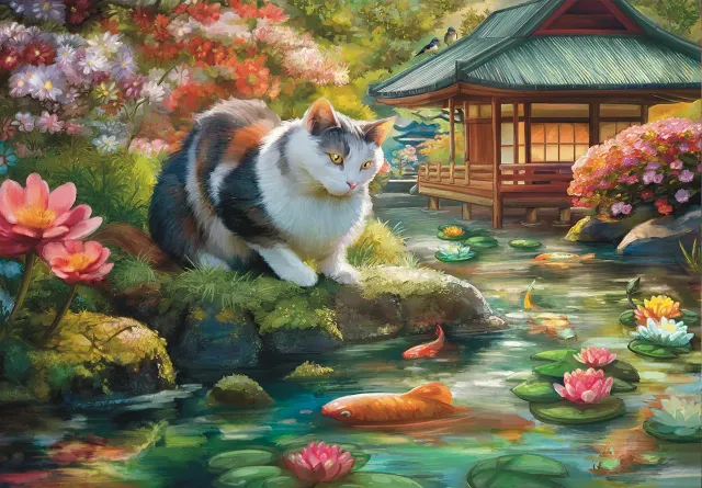 Mosaic Puzzles The Koi and the Kitty Encounter puzzle lemn 100 piese japonez