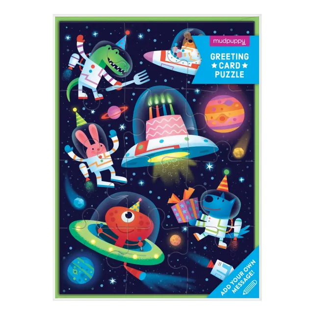 Mudpuppy Cosmic Party puzzle felicitare 12 piese spatiu
