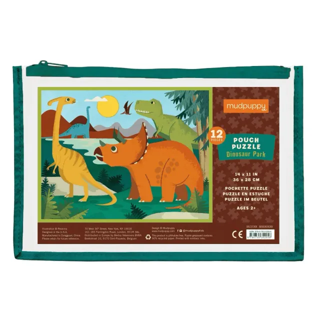 Mudpuppy Dinosaur Park puzzle 12 piese pouch dinozauri