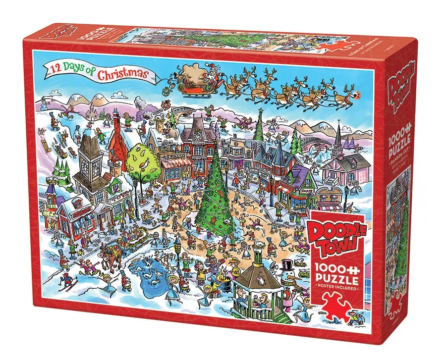 Cobble Hill DoodleTown 12 Days of Christmas puzzle 1000 piese