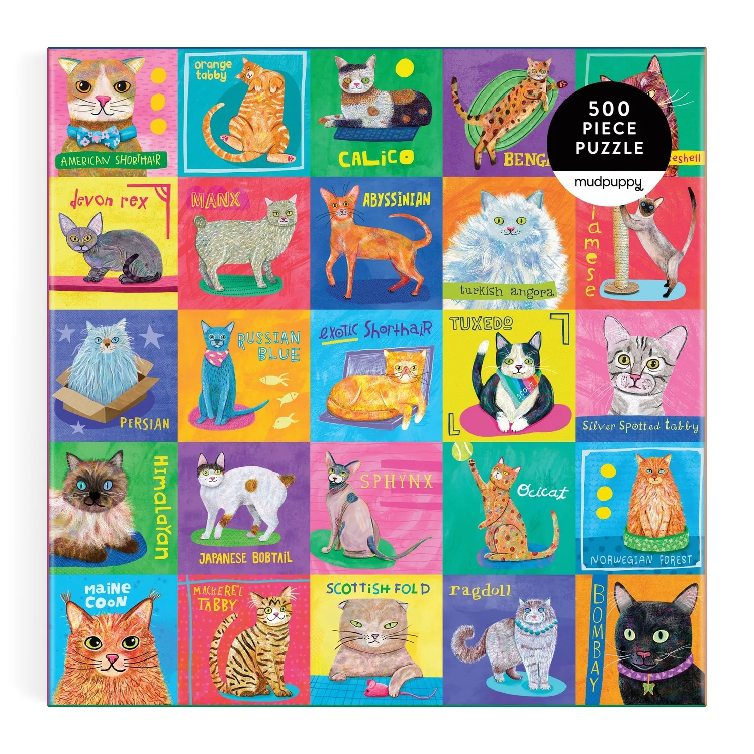 Mudpuppy Purr-fect Portraits 500 puzzle familie cu pisici