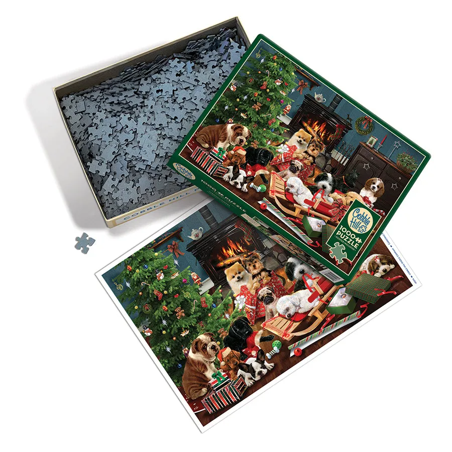 Cobble Hill Christmas Puppies puzzle 1000 piese catei Craciun