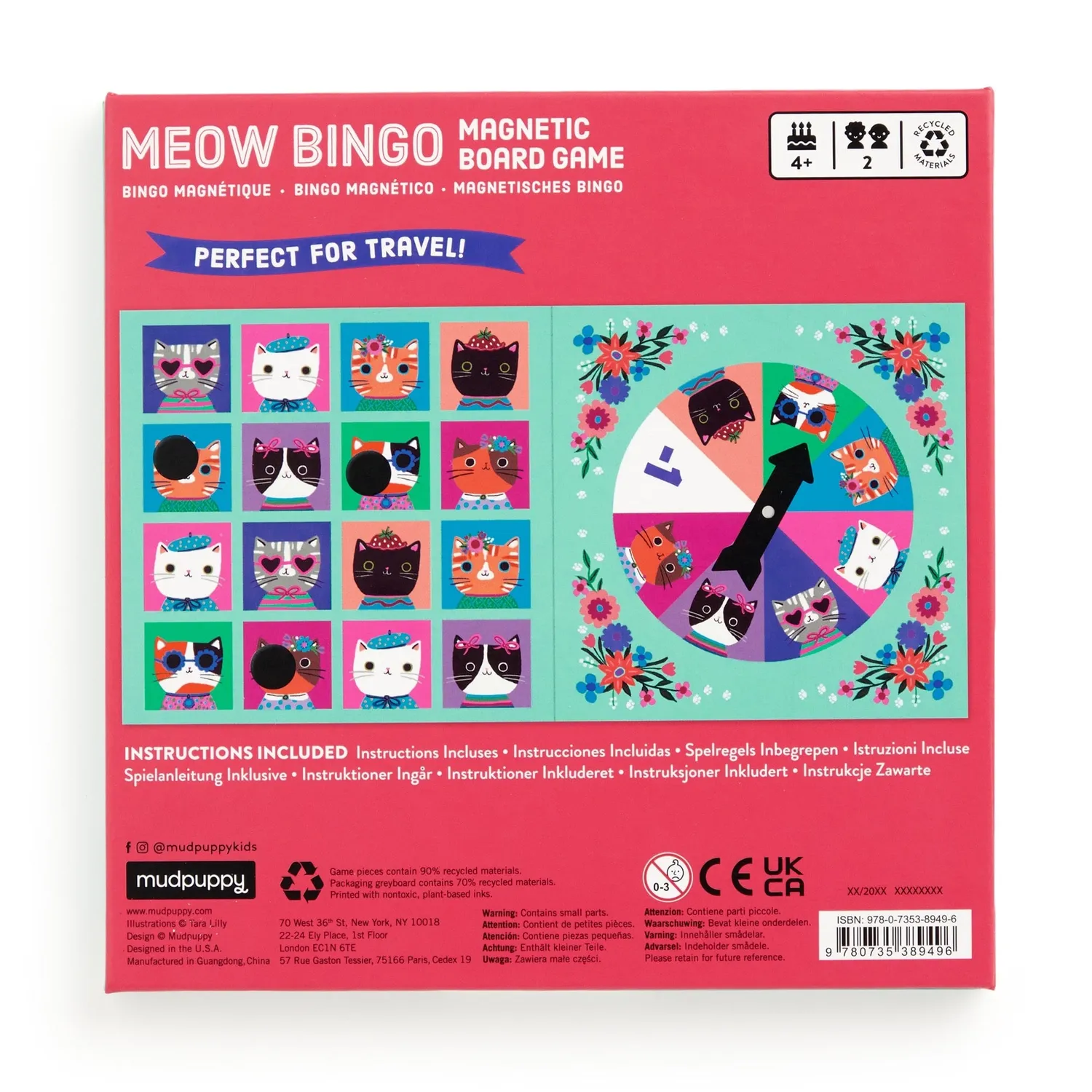 Mudpuppy Meow Bingo joc magnetic de calatorie 2 jucatori