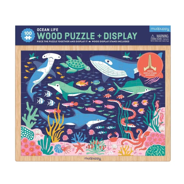 Mudpuppy Ocean Life puzzle lemn 100 piese cu suport