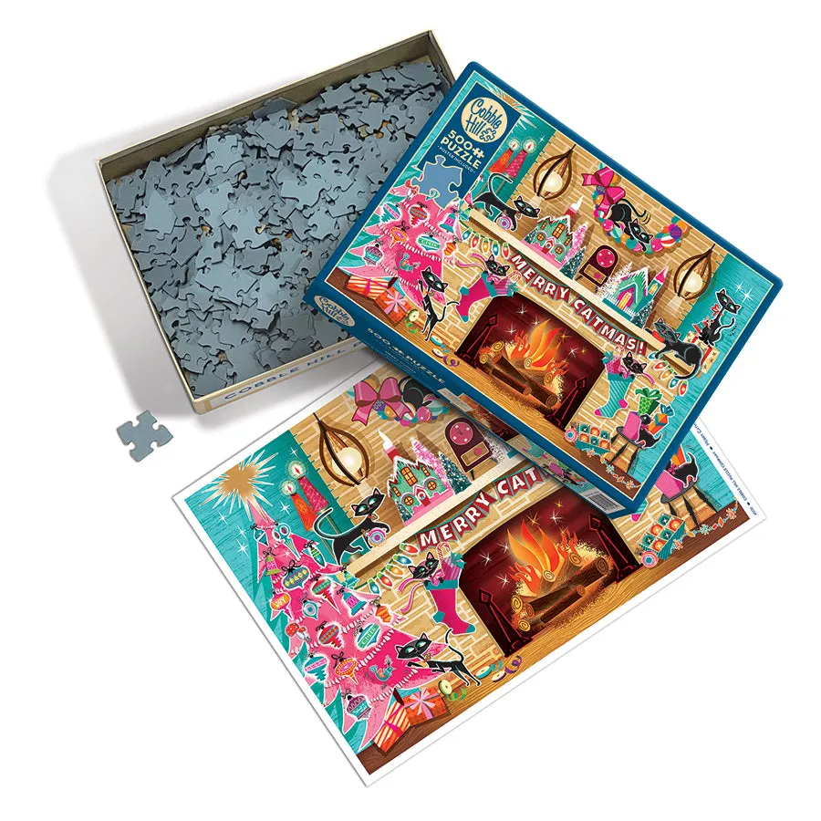 Cobble Hill Merry Catmas puzzle 500 piese Crăciun