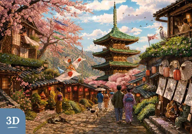Mosaic Puzzles Heritage 3D Kyoto in Bloom puzzle lemn 1000 piese 3D