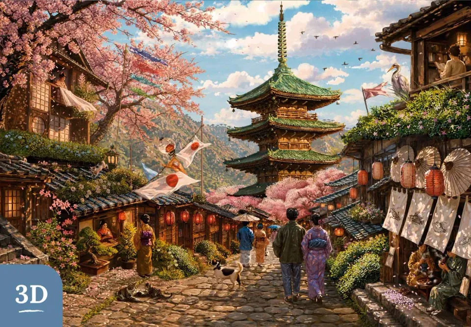 Mosaic Puzzles Heritage 3D Kyoto in Bloom puzzle lemn 1000 piese 3D