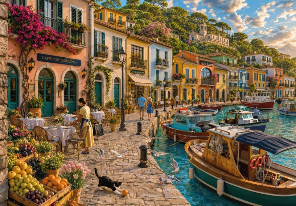 Mosaic Puzzles Blue Harbor Walk puzzle lemn 50 piese port