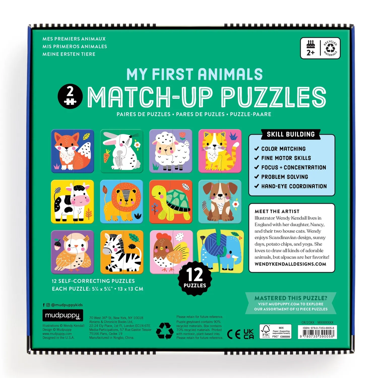 Mudpuppy My First Animals puzzle 12x2 piese 2+