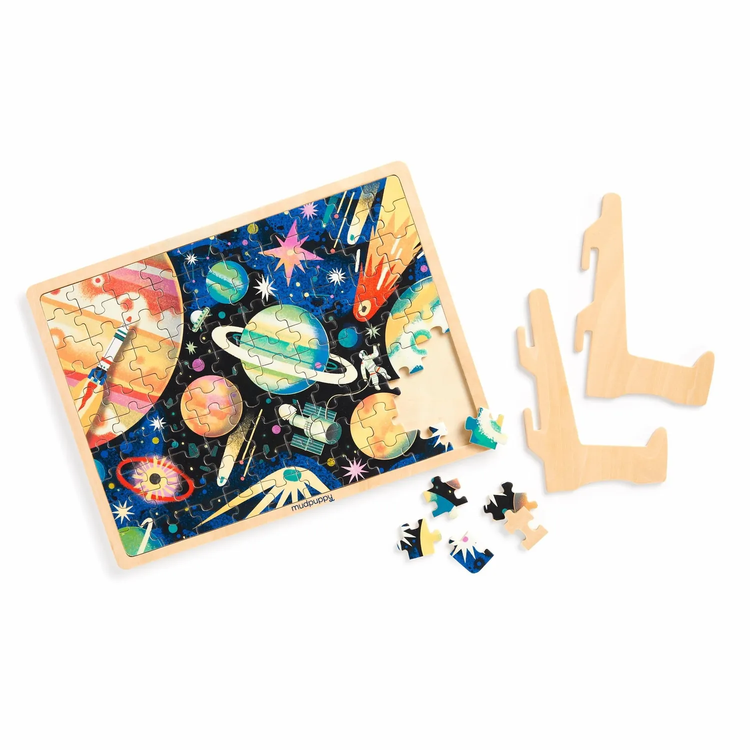 Mudpuppy Space Mission puzzle lemn 100 piese cu suport 5+ ani