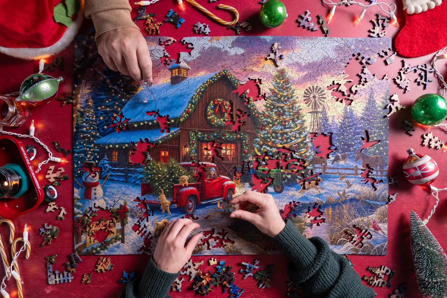 Mosaic Puzzles Holiday Tree Farm puzzle lemn 500 piese crăciun