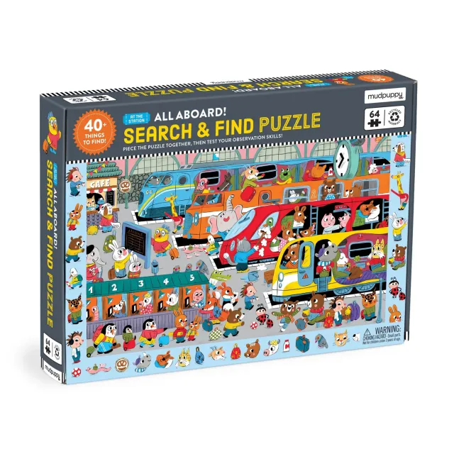 Mudpuppy All Aboard Train Station puzzle 64 piese gara