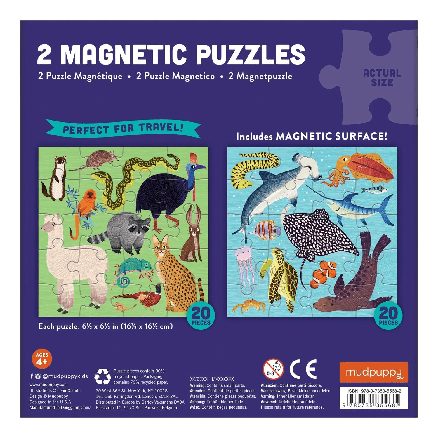Mudpuppy Land Sea Animals puzzle magnetic 2x20 piese animale